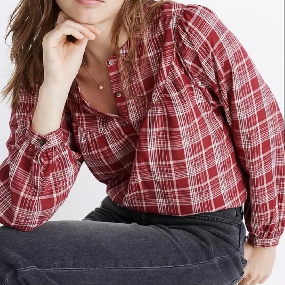 Madewell Red Plaid Women's Top